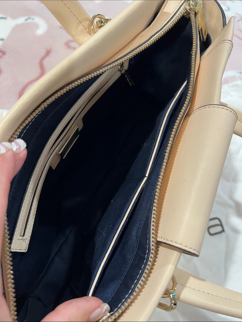 Cromia Nude Leather Top-Handle Satchel with Gold Hardware - Picture 2 of 5